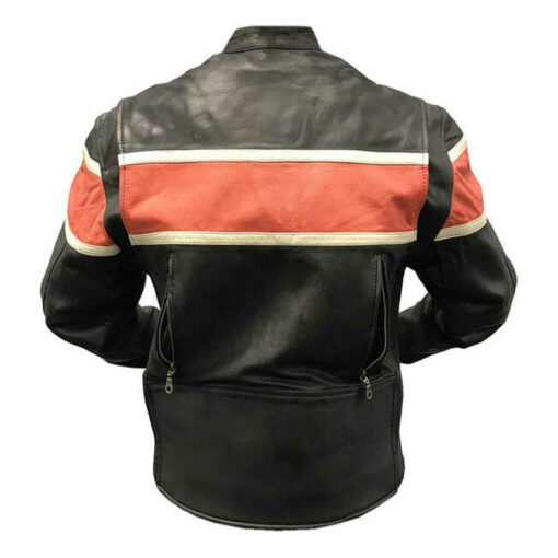 Chaqueta de moto de cuero con rayas naranjas