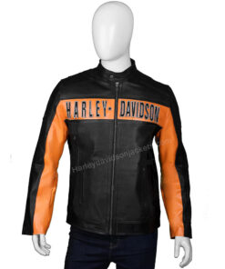 Harley Davidson Distressed Orange and Black Biker Leather Jacket